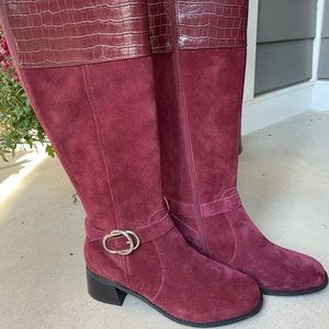 NWOT Marc Fischer knee high wine suede boots with generous calf